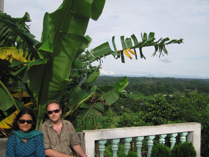 Ammu & Chuck on the terrace of the temple built on he hightest hilltop near the town
