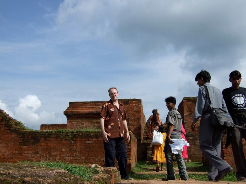 Chuck at the Mainamati Ruins. these are the famous Buddhist ruins from the 6th to 13th centuries.  this is the center temple in the Salban Vihara, which was a monastery.  the monks' cells surround the courtyard around the temple
