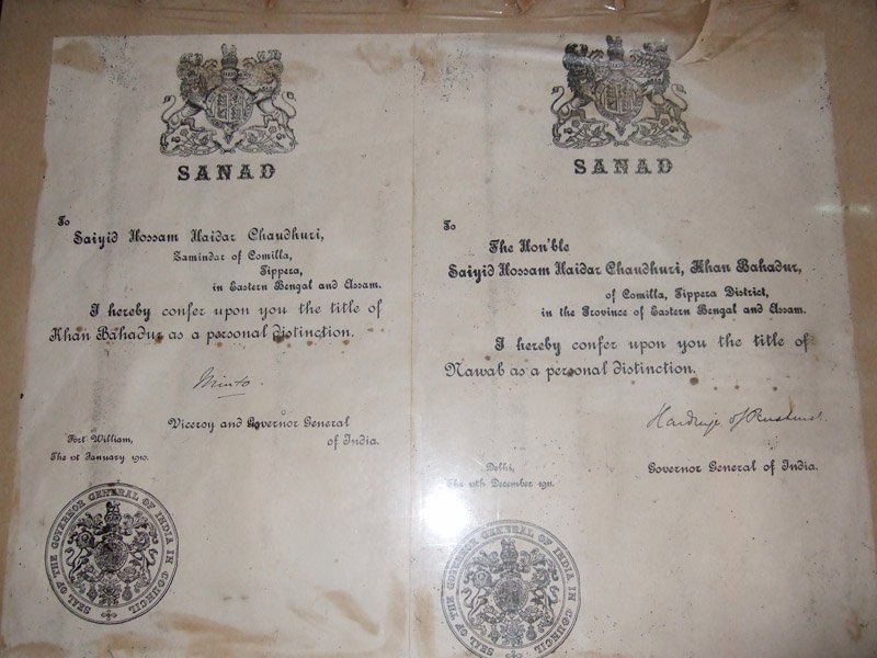 documents signed by the viceroy & governer general of india conferring titles on the ancestors
