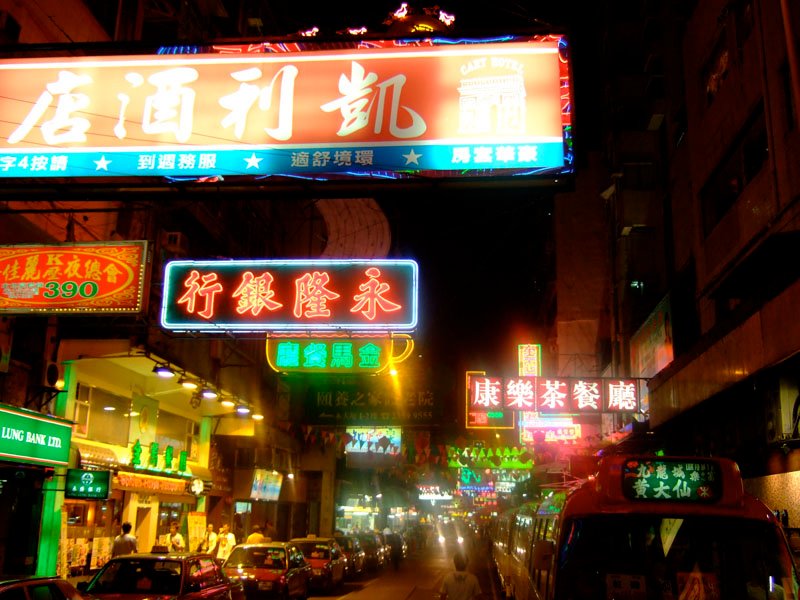 the store signs all just way out across the street
