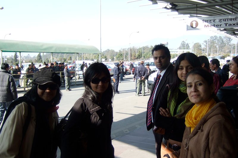 arriving at Kathmandu's Tribhuvan airport - my mom, me, brother, Shahrina (my sister), sister-in-law
