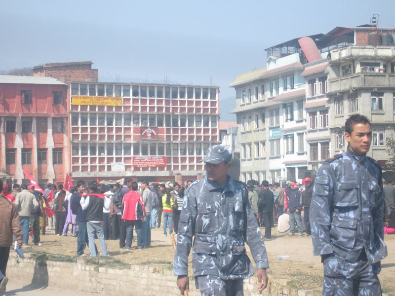 students/maoists gathered for demonstration & the army
