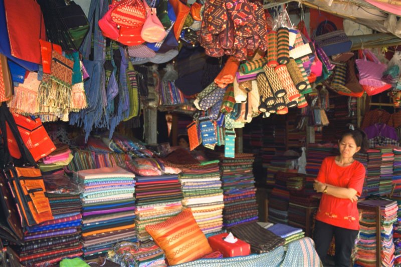 silk shawls, sarongs, cushion covers, bags - at the stalls in the Central Market
