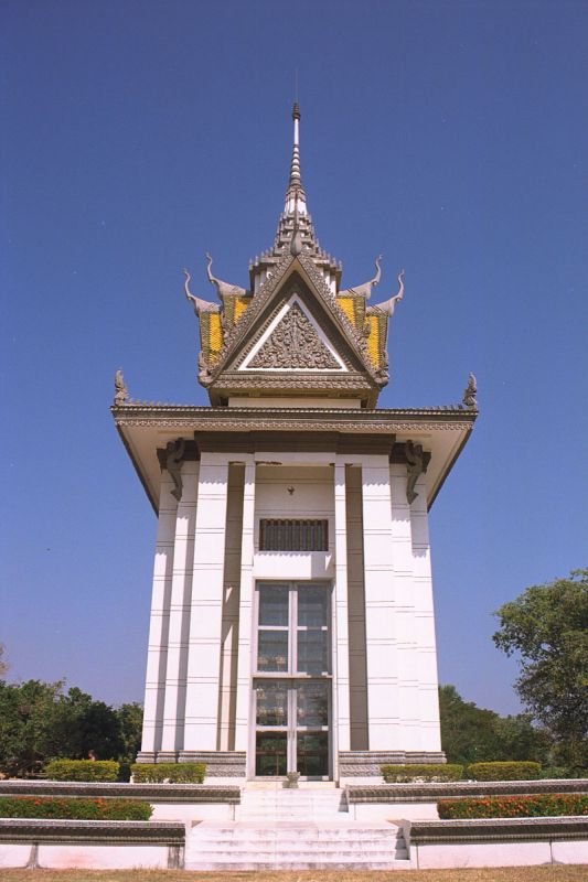 the memorial of skulls at the Killing Fields
