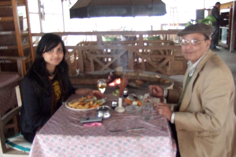 lunch with my dad, by the fireplace and looking out on lake phewa
