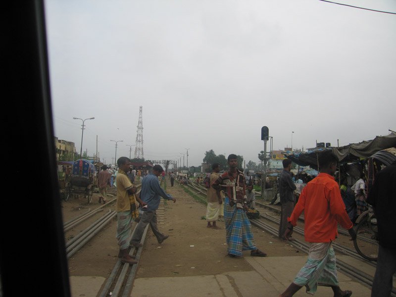 railway crossing in the little town

