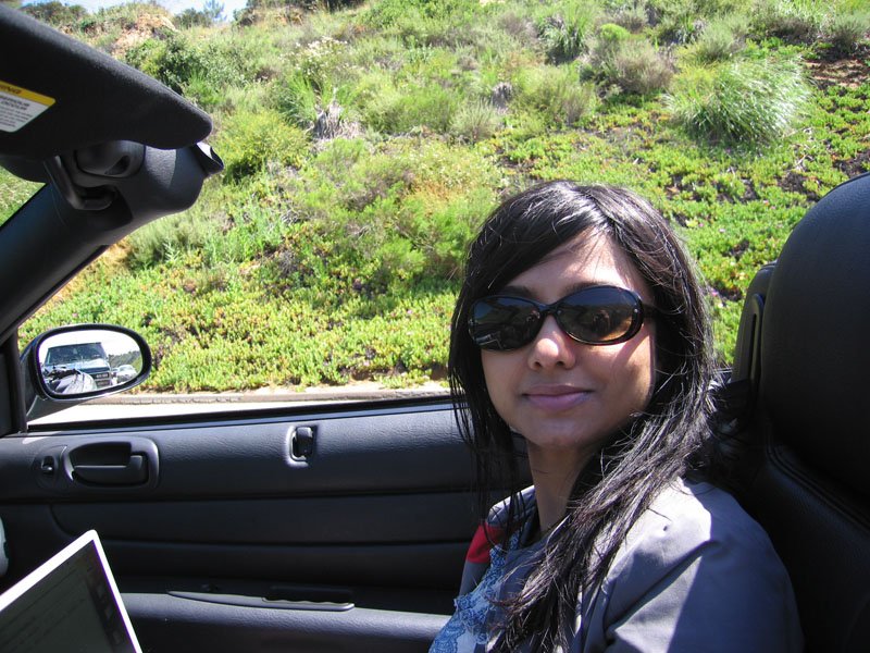 happy in the convertible
