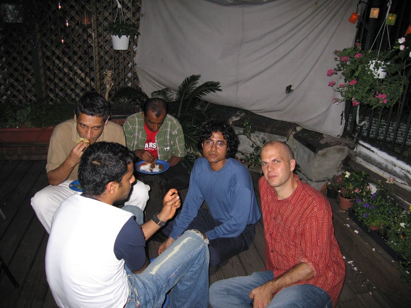 hanging out on our deck and eating
