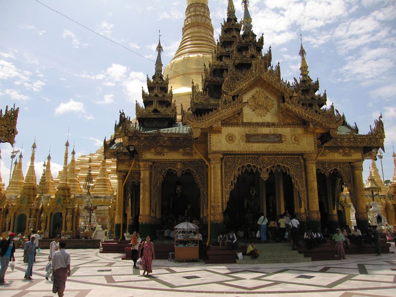 the Shwe Dagon is the main conical gold stupa in the back, although all the hundreds of temples set in a circle around make up the entire Shwe Dagon complex
