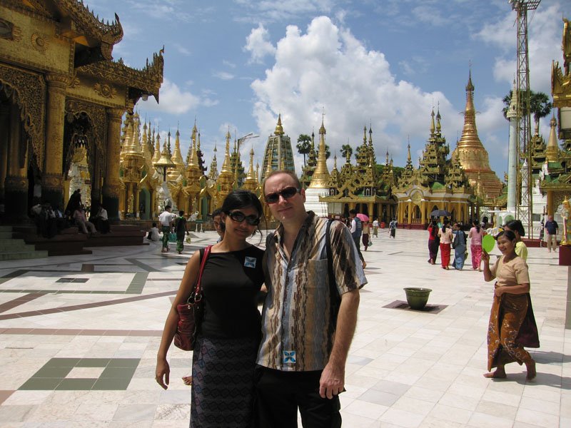 anika & chuck - because i was wearing a knee-legth skirt, i had to borrow a sarong from the ticket counter to enter the Shwe Dagon.  i liked my sarong!
