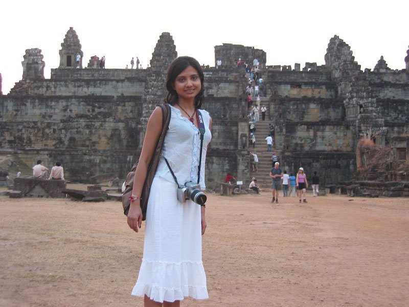 at Phnom Bakheng, a hindu temple at Angkor - our first day, we went to watch the sunset from the top.  it's built on the highest hill around, and the view when you get to the top is pretty spectacular.
