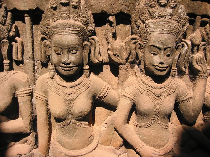 carvings of Apsaras (the celestial dancers) at Angkor Wat
