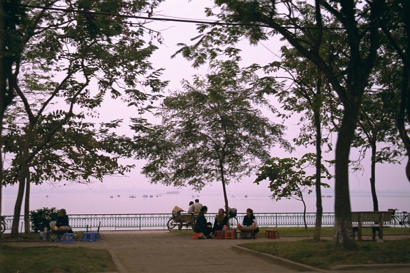 another lake in hanoi - people hanging out by the lake
