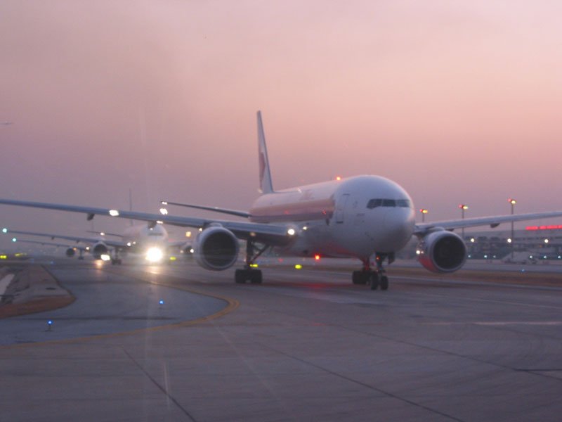 all lined up waiting to take off
