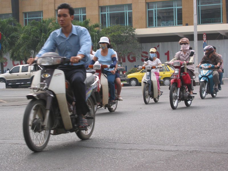 so many motorcyclists/pedestrians wear these pollution masks in saigon
