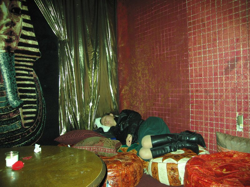 Aya lined up all the floor cushions and fell asleep
